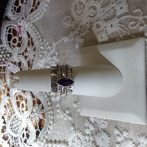 Bohemian Sterling Silver marquise shaped amethyst spinner ring size 6.5